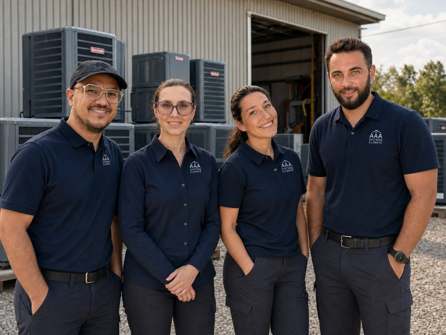 The AAA Sisters Climate team at their equipment yard